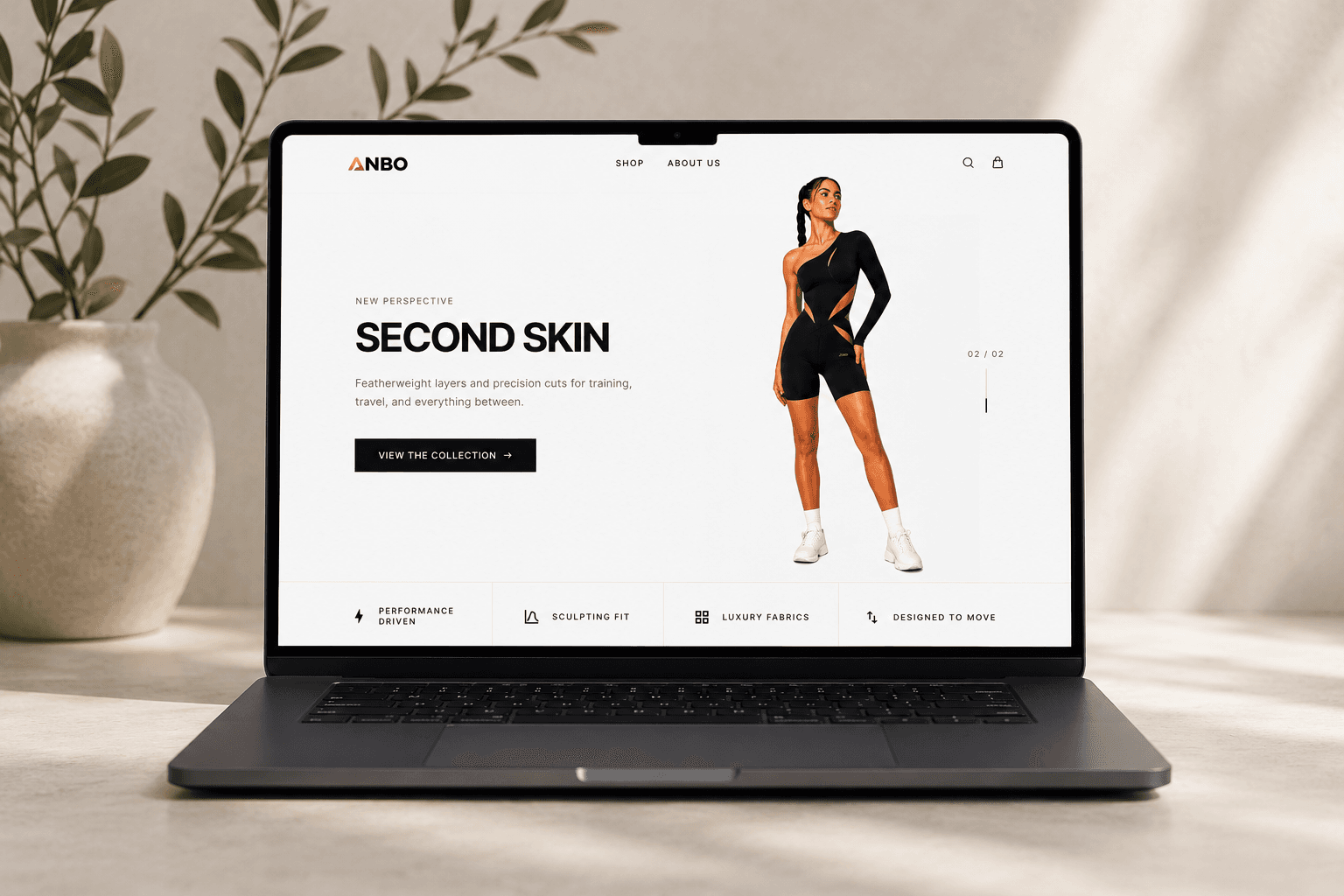 ANBO ecommerce homepage in a device mockup