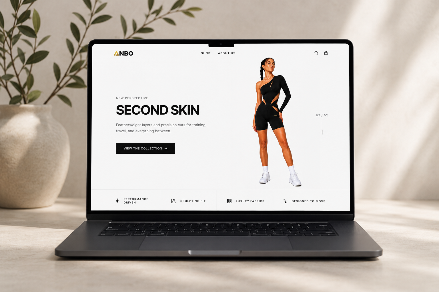 ANBO ecommerce homepage in a premium device mockup